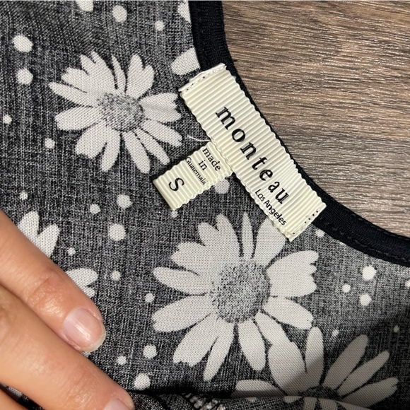 Monteau Floral Black & White Short Sleeve Dress Size S - Picture 6 of 10